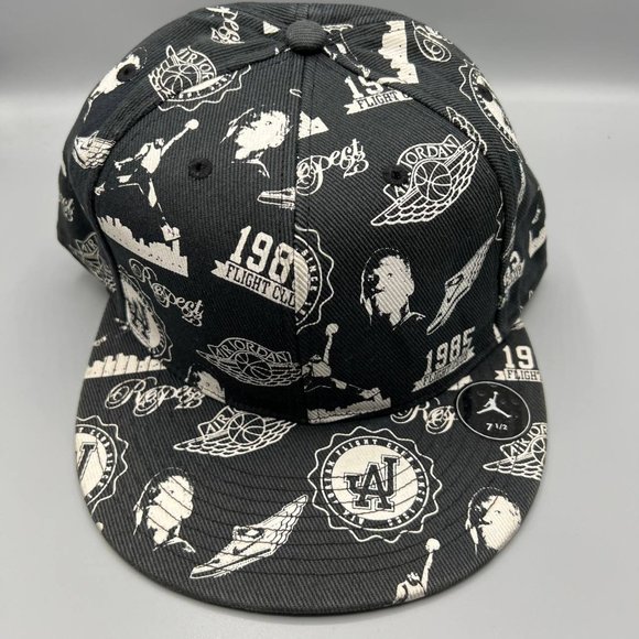 Air Jordan Hat Men‎ 7 1/2 Black All Over Print Jumpman Flight Fitted Cap - Picture 1 of 7